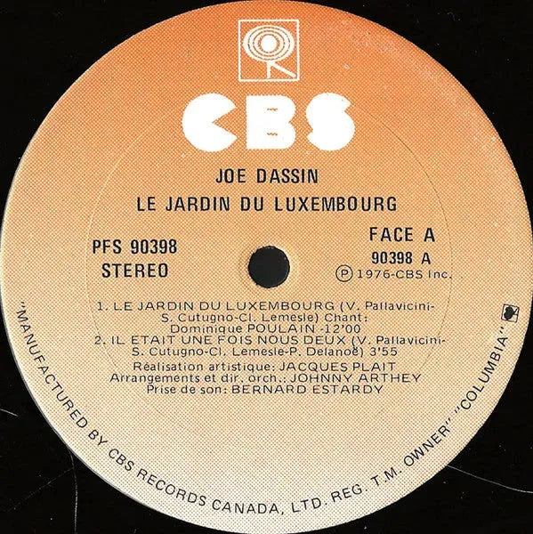 Joe Dassin : Le Jardin Du Luxembourg (LP, Album, Gat)