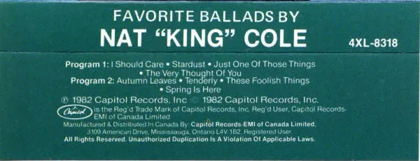 Nat King Cole : Favorite Ballads By Nat "King" Cole (Cass, Comp)