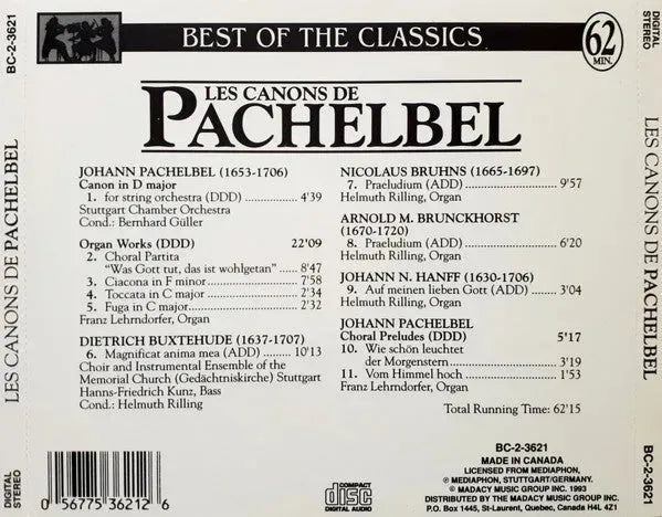 Johann Pachelbel : Les Canons De Pachelbel (CD, Comp)