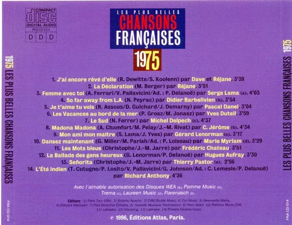 Various : Les Plus Belles Chansons Françaises - 1975 (CD, Comp)