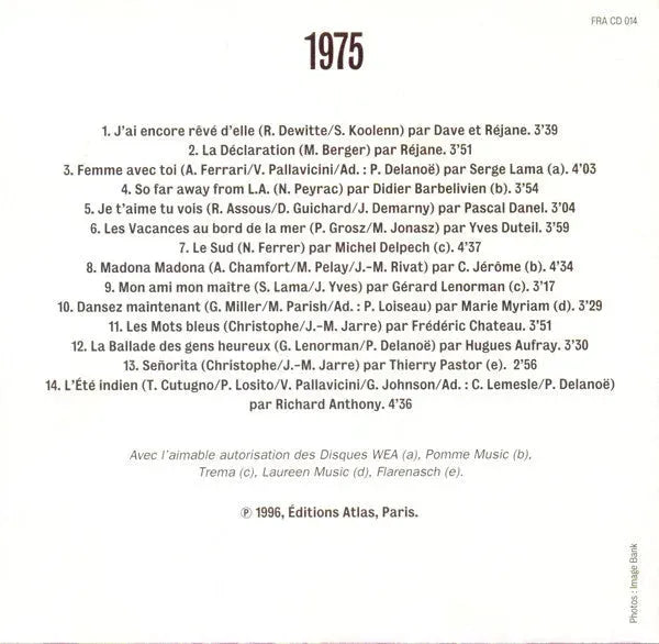 Various : Les Plus Belles Chansons Françaises - 1975 (CD, Comp)