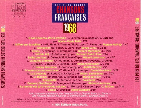 Various : Les Plus Belles Chansons Françaises - 1968 (CD, Comp)