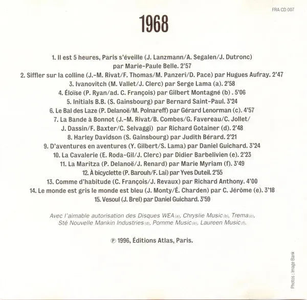 Various : Les Plus Belles Chansons Françaises - 1968 (CD, Comp)