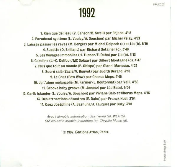 Various : Les Plus Belles Chansons Françaises - 1992 (CD, Comp)