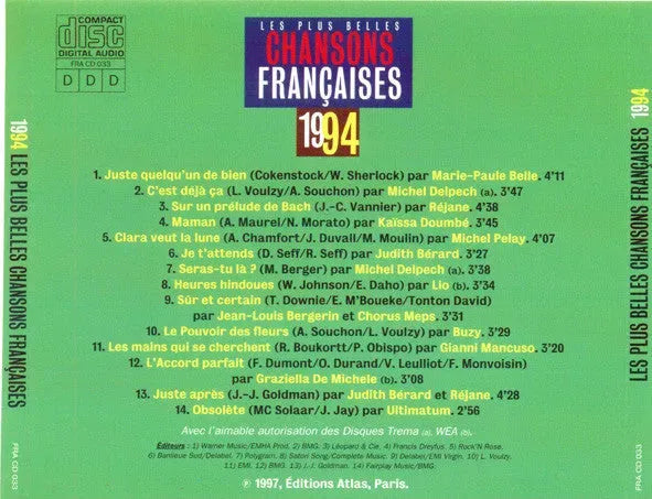 Various : Les Plus Belles Chansons Françaises - 1994 (CD, Comp)