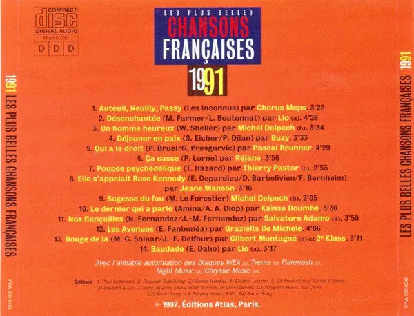 Various : Les Plus Belles Chansons Françaises - 1991 (CD, Comp)