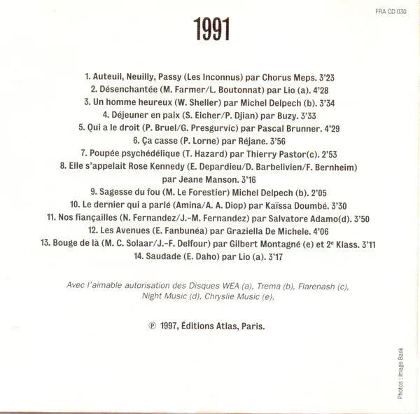 Various : Les Plus Belles Chansons Françaises - 1991 (CD, Comp)