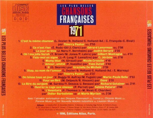 Various : Les Plus Belles Chansons Françaises (1971) (CD, Comp)