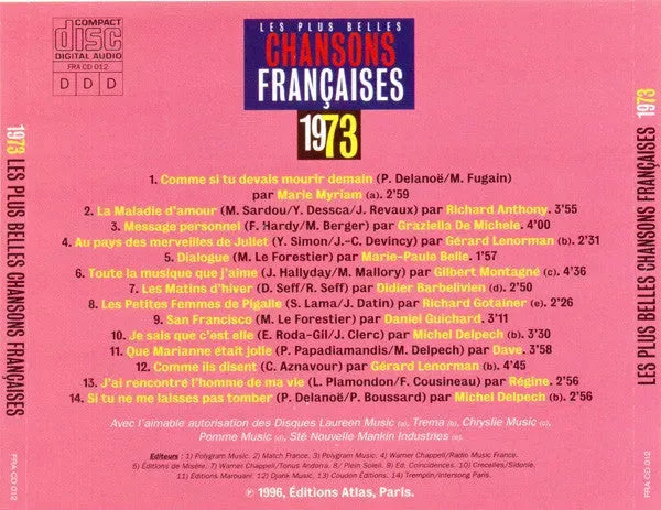 Various : Les Plus Belles Chansons Françaises (1973) (CD, Comp)