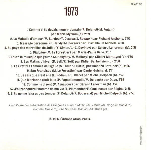 Various : Les Plus Belles Chansons Françaises (1973) (CD, Comp)