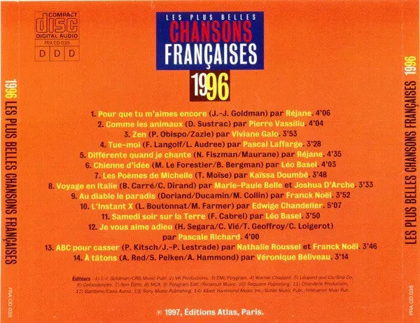 Various : Les Plus Belles Chansons Françaises - 1996 (CD, Comp)