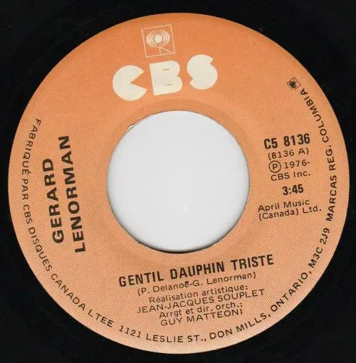 Gérard Lenorman : Gentil Dauphin Triste (7", Single)