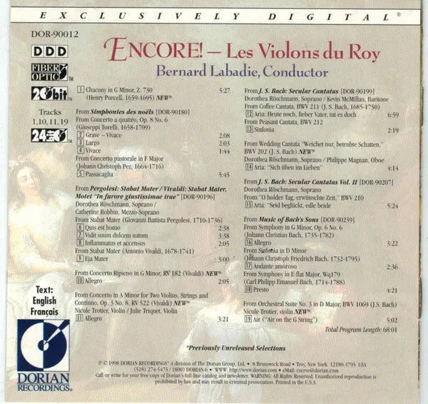 Les Violons du Roy, Bernard Labadie : Encore! (CD, Album, Comp)