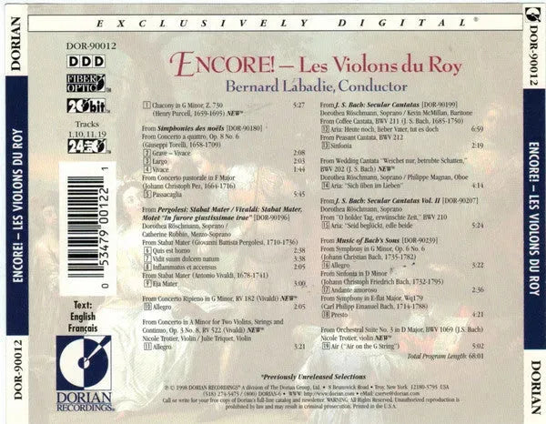 Les Violons du Roy, Bernard Labadie : Encore! (CD, Album, Comp)