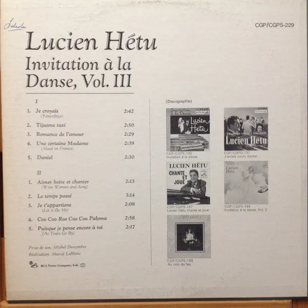 Lucien Hétu : Invitation À La Danse, Vol.III (LP, Album, Mono)