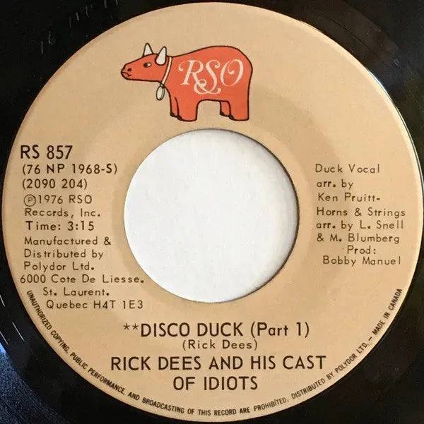 Rick Dees & His Cast Of Idiots : Disco Duck (7", Single)