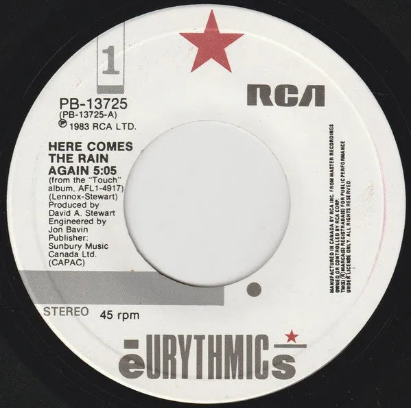 Eurythmics : Here Comes The Rain Again (7", Single, RCA)