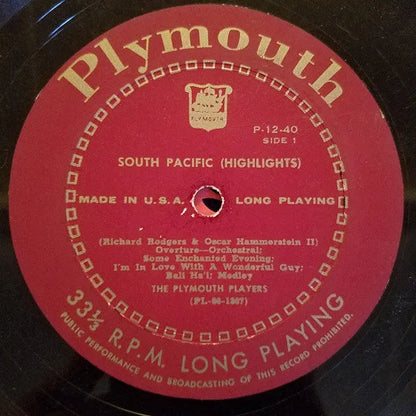 The Plymouth Players / Vienna Tonkunstler Symphony Orchestra* : South Pacific (Highlights) + Dinner Music (LP)