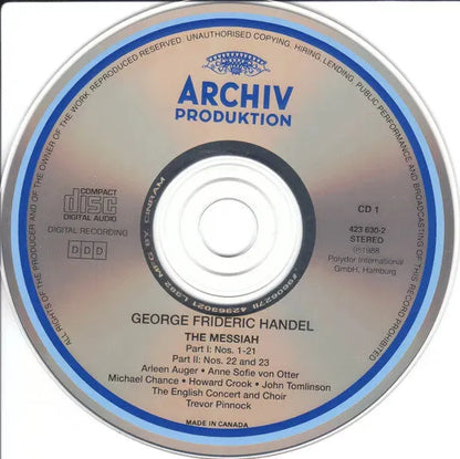 Georg Friedrich Händel, Arleen Auger, Anne Sofie Von Otter, Michael Chance, Howard Crook, John Tomlinson (2), The English Concert & The English Concert Choir, Trevor Pinnock : Messiah (2xCD, Album)