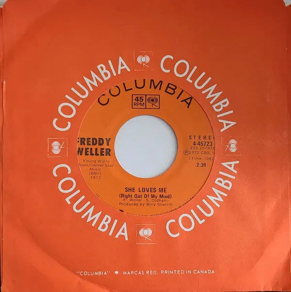 Freddy Weller : She Loves Me (Right Out Of My Mind) / There's An Angel On My Shoulder (7", Single)