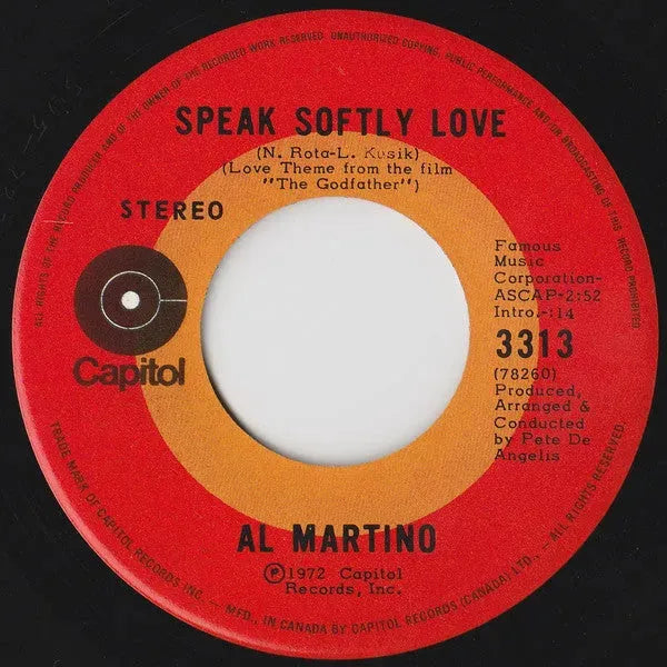 Al Martino : Speak Softly Love (7", Single)