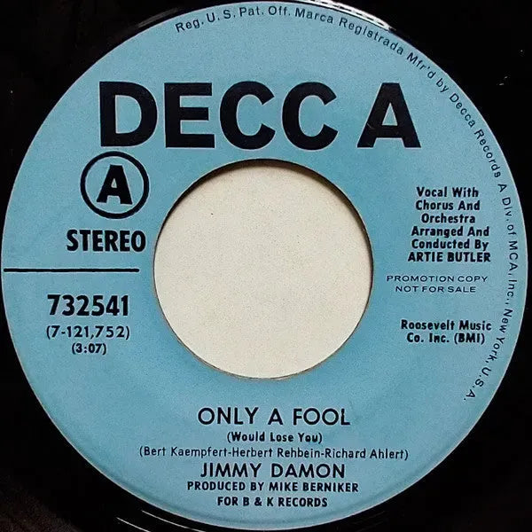 Jimmy Damon : Only A Fool (7", Promo)