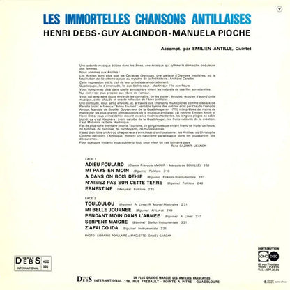 Henri Debs - Guy Alcindor - Manuela Pioche : Les Immortelles Chansons Antillaises (LP, Album, RE)