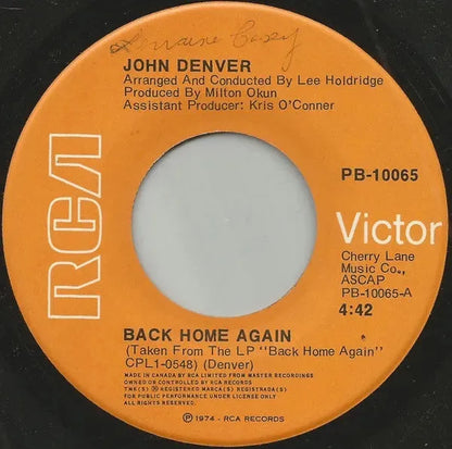 John Denver : Back Home Again  (7", Single)