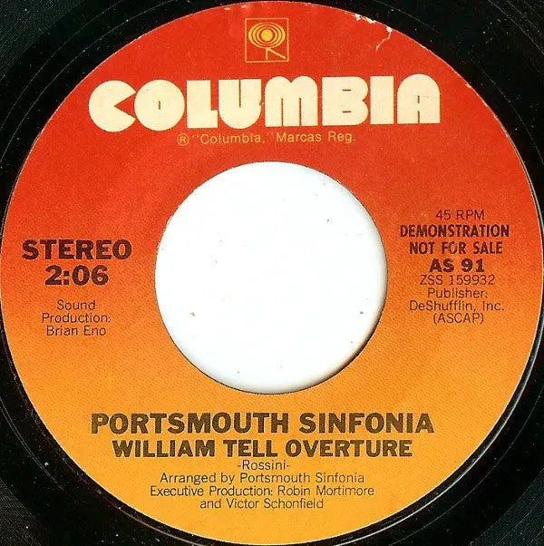 Portsmouth Sinfonia : William Tell Overture / Also Sprach Zarathustra Op. 31 (Excerpt) (7", Single, Promo, Styrene)