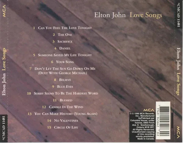 Elton John : Love Songs (CD, Comp, Club)