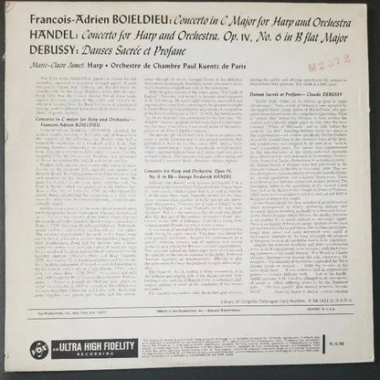 François-Adrien Boieldieu / Georg Friedrich Händel / Claude Debussy - Marie-Claire Jamet, Orchestre De Chambre Paul Kuentz : Concerto For Harp And Orchestra In C / Concerto In B Flat Major For Harp / Danses Sacrée Et Profane (LP, Mono)