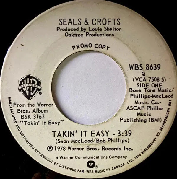 Seals & Crofts : takin' it easy (7", Single, Promo)