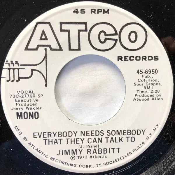 Jimmy Rabbitt : Everybody Needs Somebody That They Can Talk To (7", Mono, Promo)