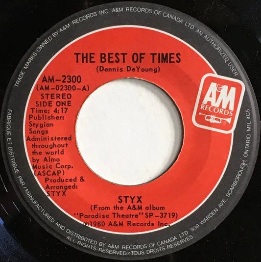 Styx : The Best Of Times (7", Single)