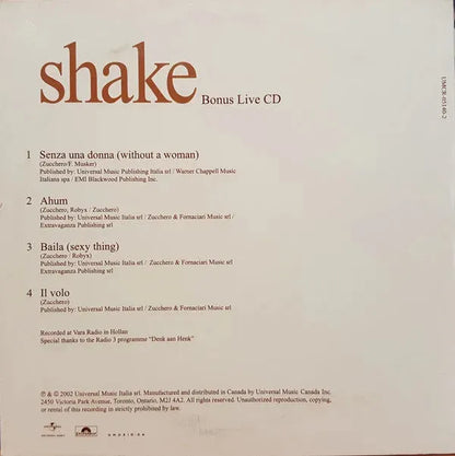 Zucchero : Shake (CD, Album, Enh, Exc + CD, Car)