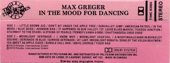 Max Greger Und Sein Orchester : In The Mood For Dancing (Cass, Album, RE, Dol)