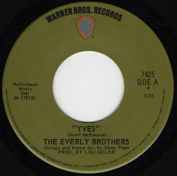 Everly Brothers : Yves (7", Single)