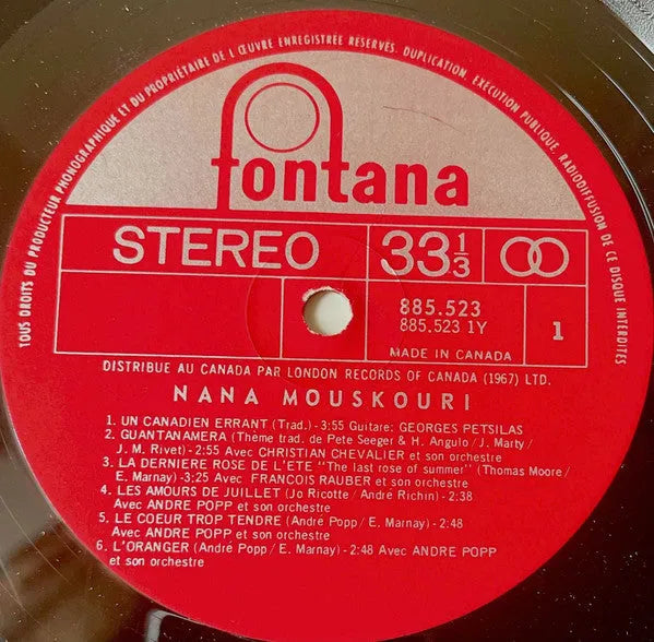 Nana Mouskouri : Un Canadien Errant (LP, Album)