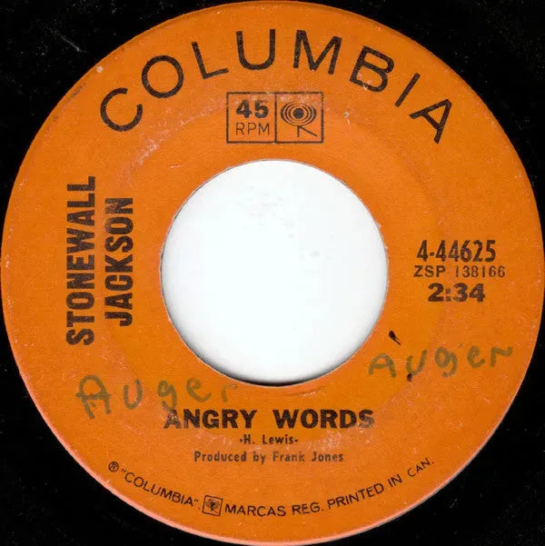 Stonewall Jackson : Angry Words (7", Single)