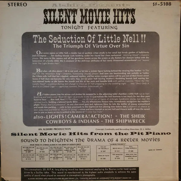 Various : Silent Movie Hits from The Pit Piano (LP, Album)