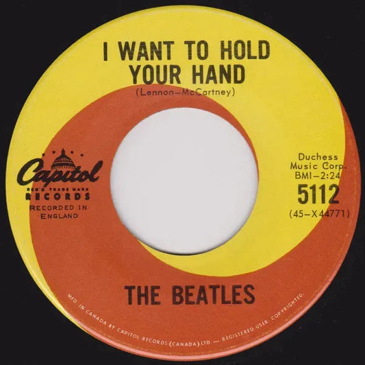 The Beatles : I Want To Hold Your Hand (7", Single, RP, Pin)