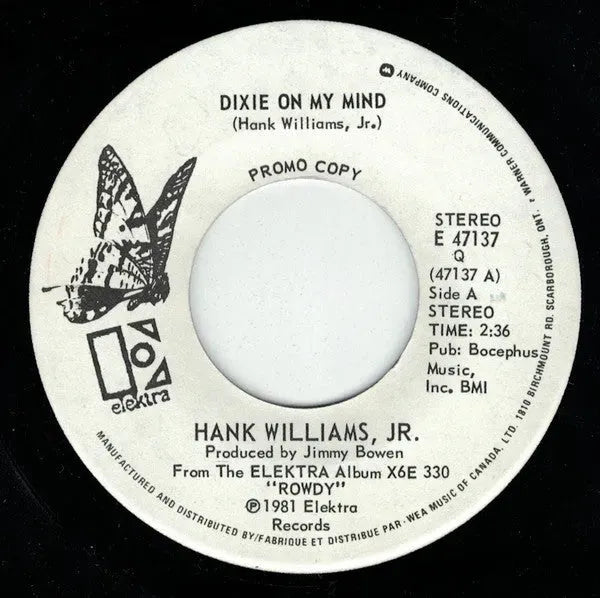 Hank Williams Jr. : Dixie On My Mind (7", Single, Promo)