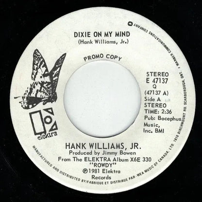 Hank Williams Jr. : Dixie On My Mind (7", Single, Promo)