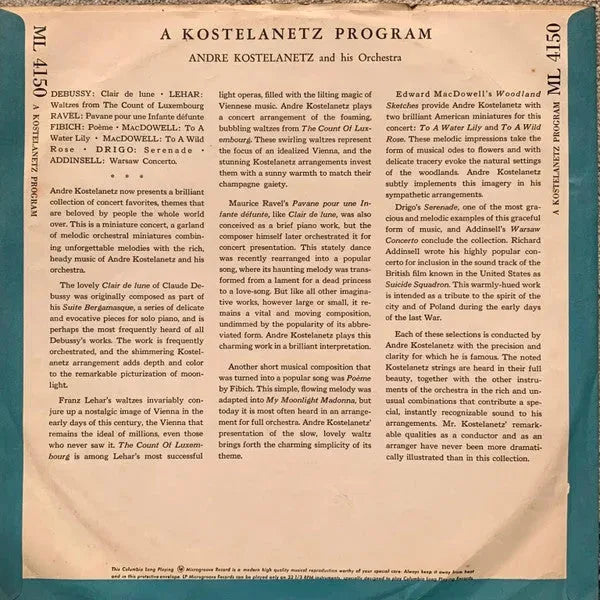 André Kostelanetz And His Orchestra : A Kostelanetz Program (LP, Mono, ʟᴀ )