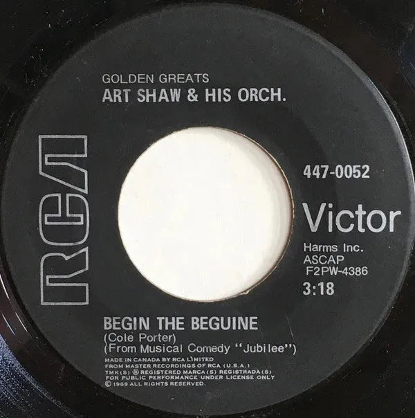 Artie Shaw And His Orchestra : Begin The Beguine / Temptation (7", Single, RE)