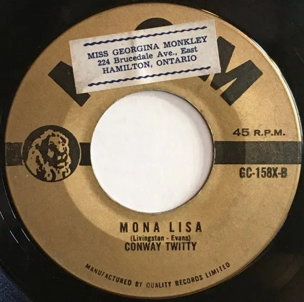 Conway Twitty : Danny Boy / Mona Lisa (7", Single, RE)