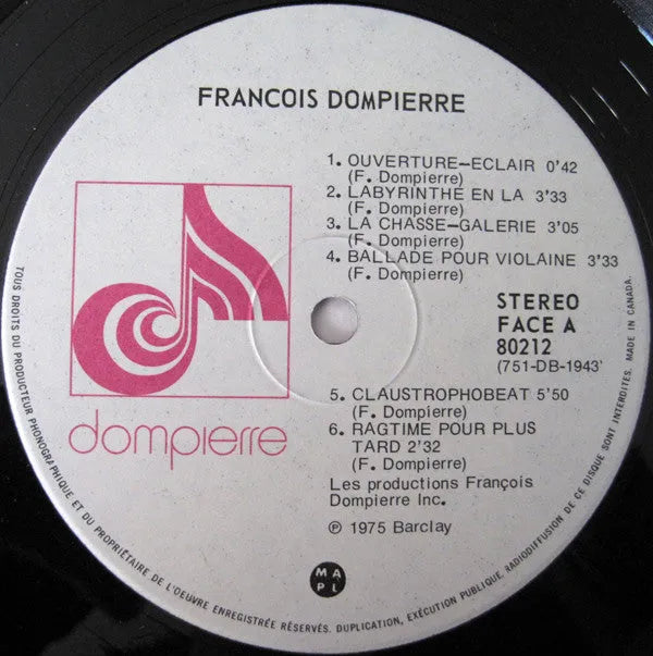 François Dompierre : Dompierre (LP + LP, S/Sided, Etch + Album, Gat)