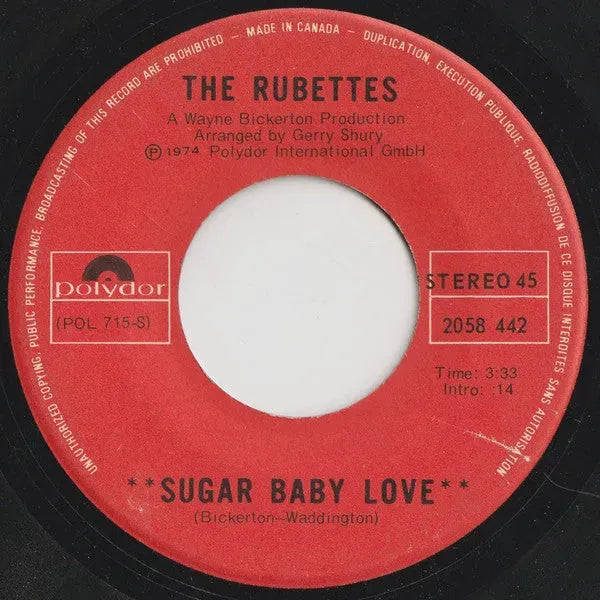 The Rubettes : Sugar Baby Love (7")