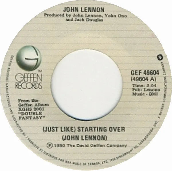 John Lennon : (Just Like) Starting Over (7", Single)