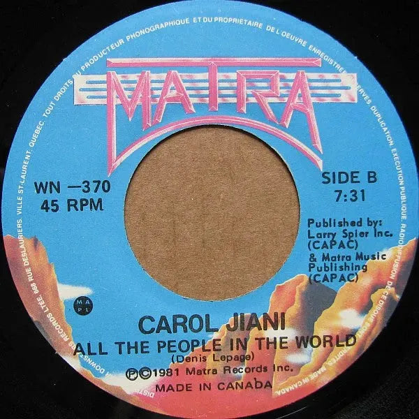 Carol Jiani : The Woman In Me (7")